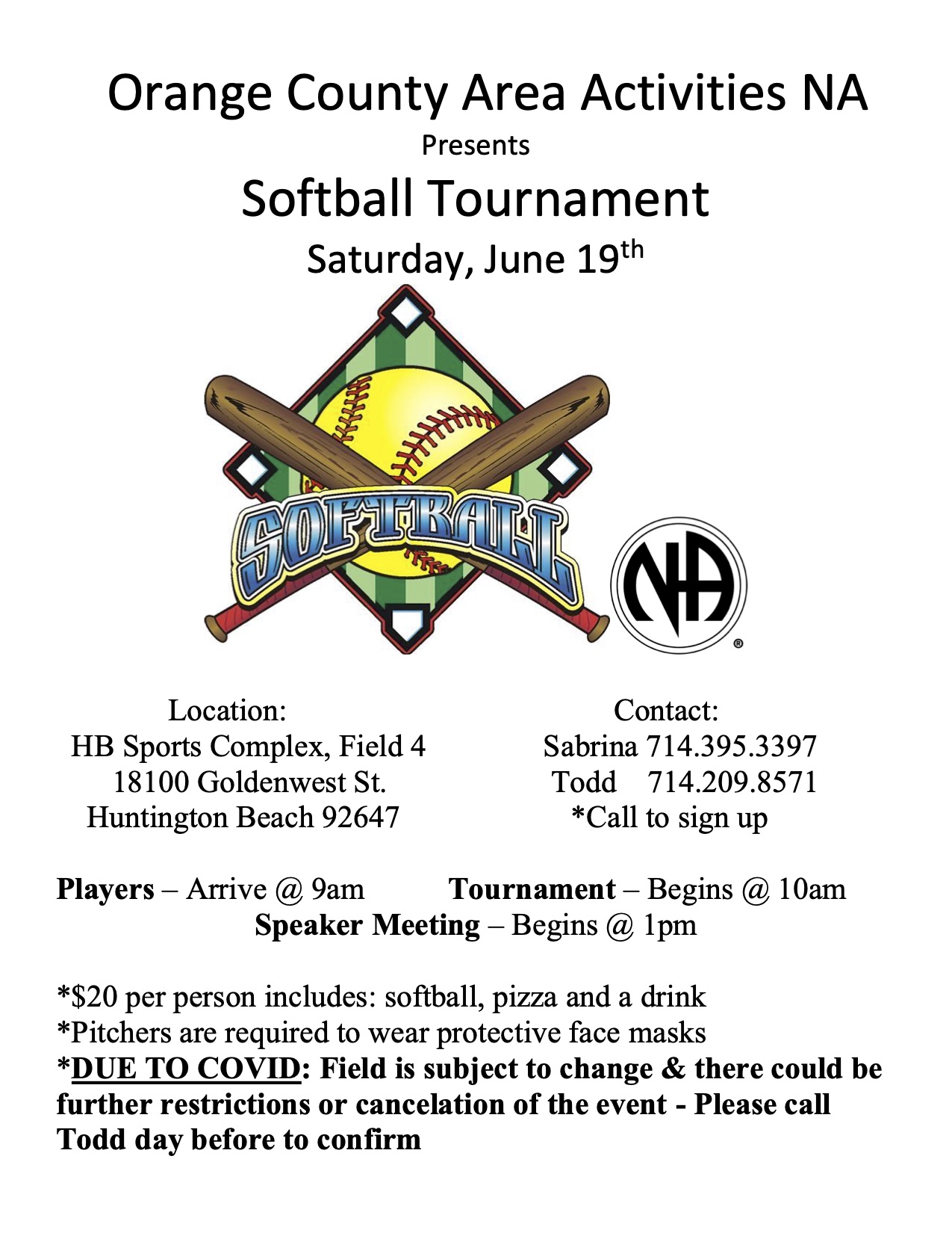 NA Softball Tournament 2021 UPDATED